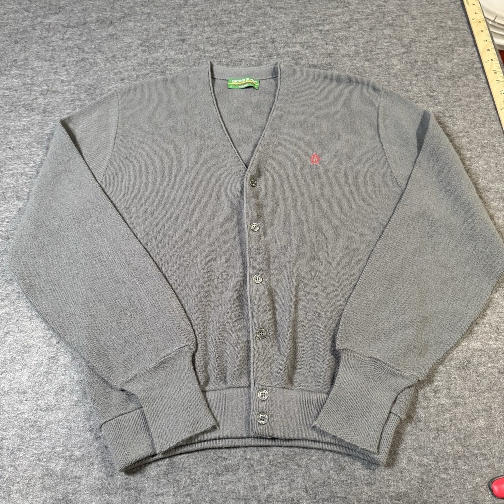 Vintage 70s Grand Slam Munsingwear Penguin Cardigan Sweater Gray Mens XL Golf